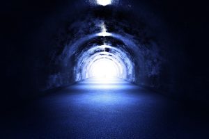 Tunnel Light - 3D Render. Cool Blue Light. The Road to the Light ( Near Death Experience? )